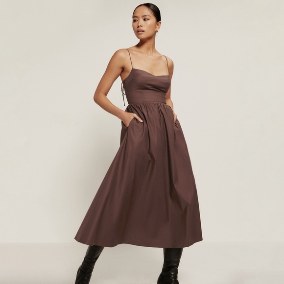 Reformation Dresses & Skirts - NWT New With Tags Reformation 1950s Style Vinny Midi Dress in Cafe Size 0 or XS